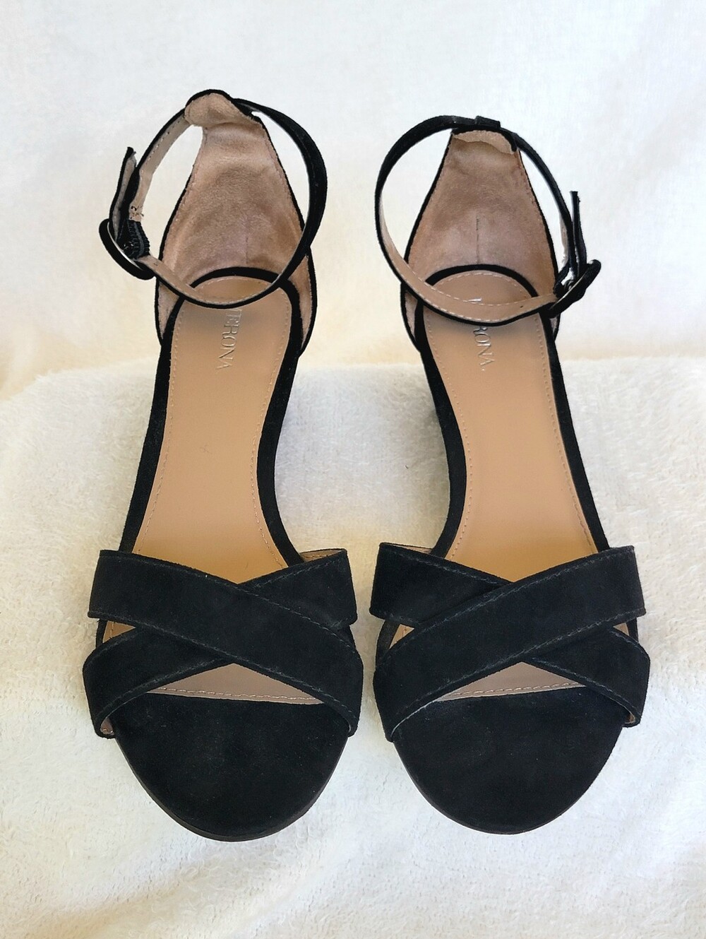 Merona Izabella Black Suede Wedge Heels with Ankle Strap | Target Heels Size 6.5
